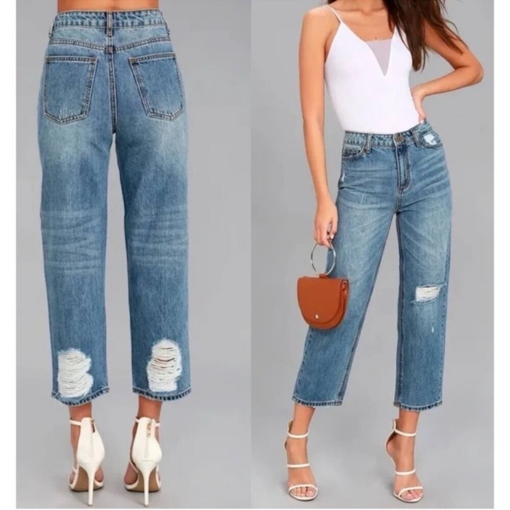 Anthropologie Evidnt Malibu Girlfriend Distressed Jeans New With Tags Size 26” - Picture 3 of 5